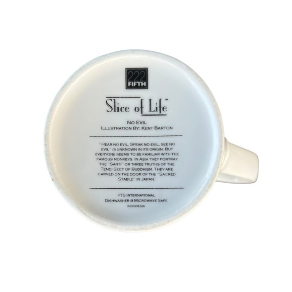 Slice of Life No Evil Coffee Mug Kent Barton Monkeys 222 Fifth See No Evil GUC - Picture 6 of 7